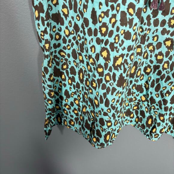 Mud Pie Bag Lady Turquoise Leopard Print 100% Linen Resort Dress - Size Small - Picture 3 of 7